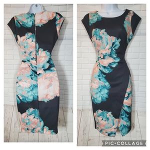 Bar lll Black Floral Sheath Cocktail Dress